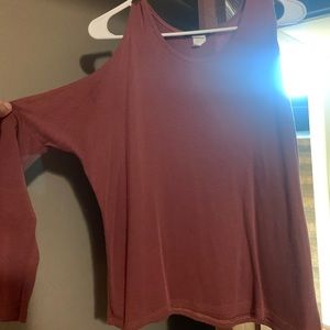 Maroon Cold Shoulder Long Sleeve Top